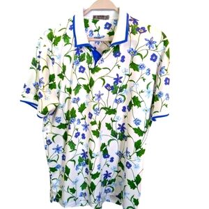 G/FORE Blue Floral Polo Snow Basil Country Club White Blue Green..Size Large